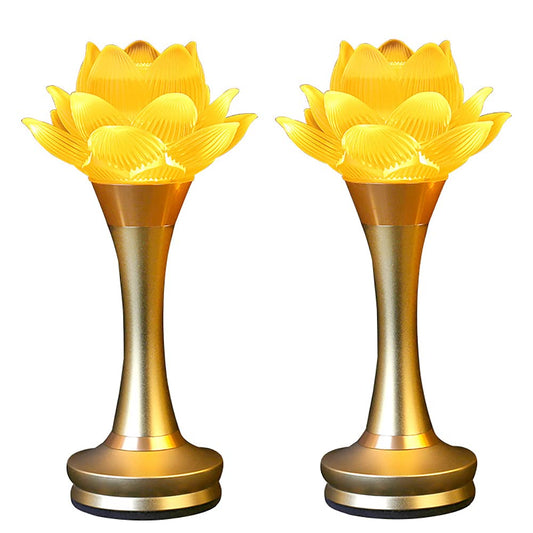 1 Pair LED Glazed Lotus Buddhist Lamp USB Rechargeable (Golden / 8 inches)