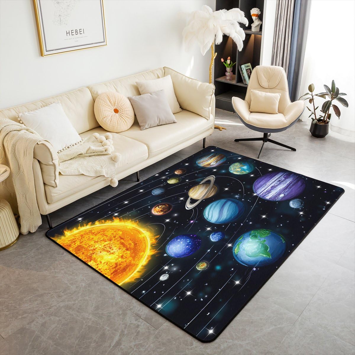 Planet Large Area Rug 5x7 Solar System Outer Space Living Room Rug (Black Orange Blue Purple / 4'11" x 6'6" (Rectangular))