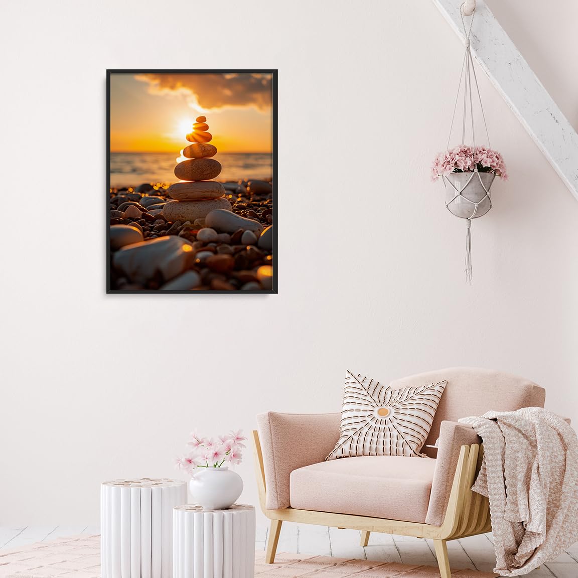 Zen Balance Stone Wall Art (Black Aluminum Frame-4 / 16"L x 20"W)