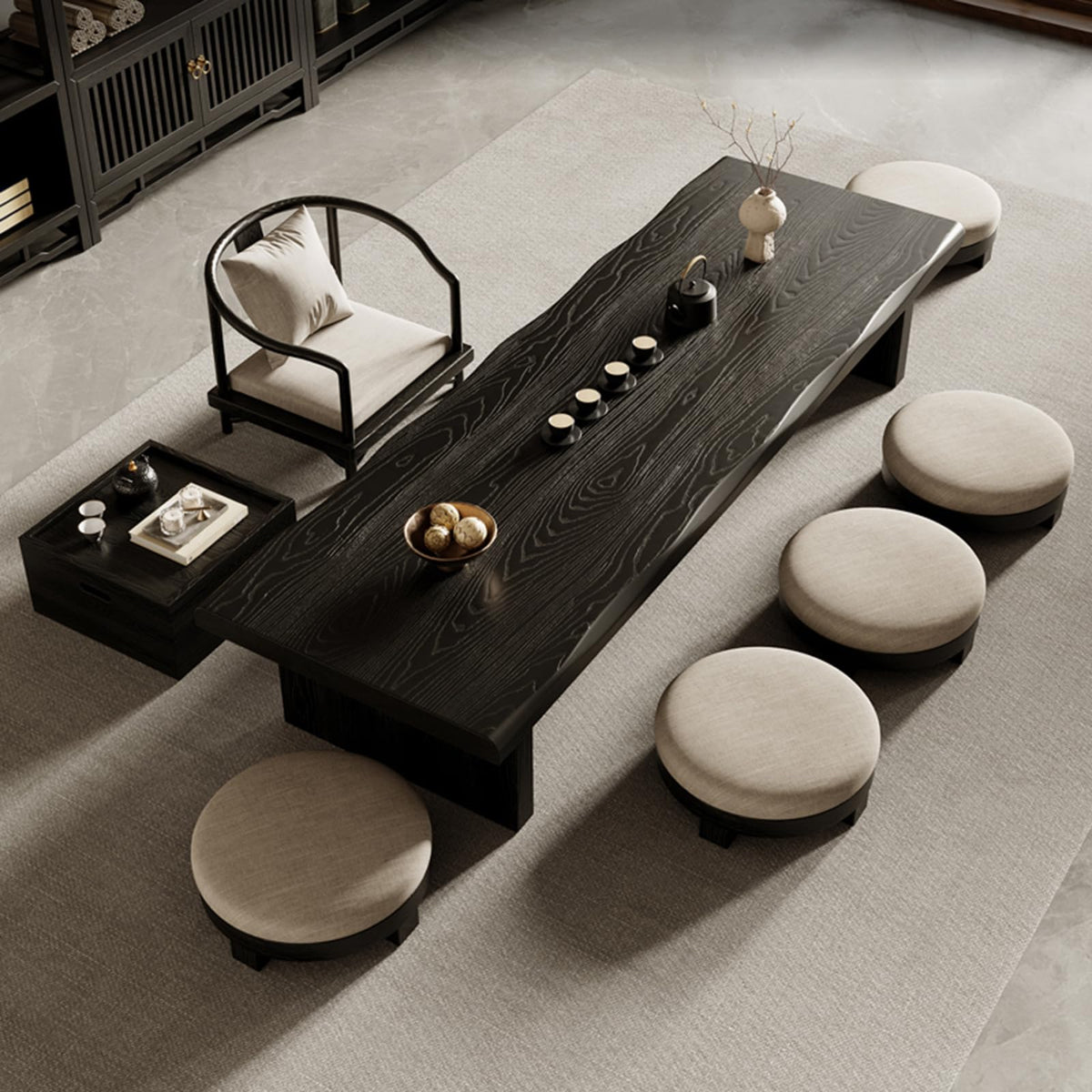 79" Solid Wood Japanese Floor Table (Black / 200*60*35cm)