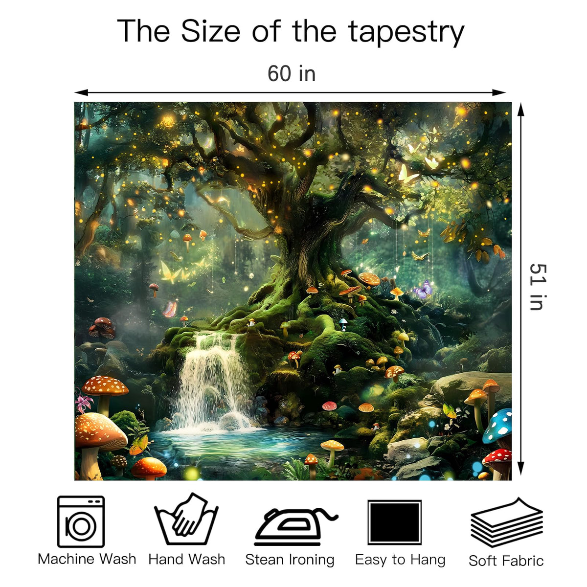 Forest Nature Tapestry Wall Hanging for Bedroom (Green Forest Tapestry / 60"L x 51"W)