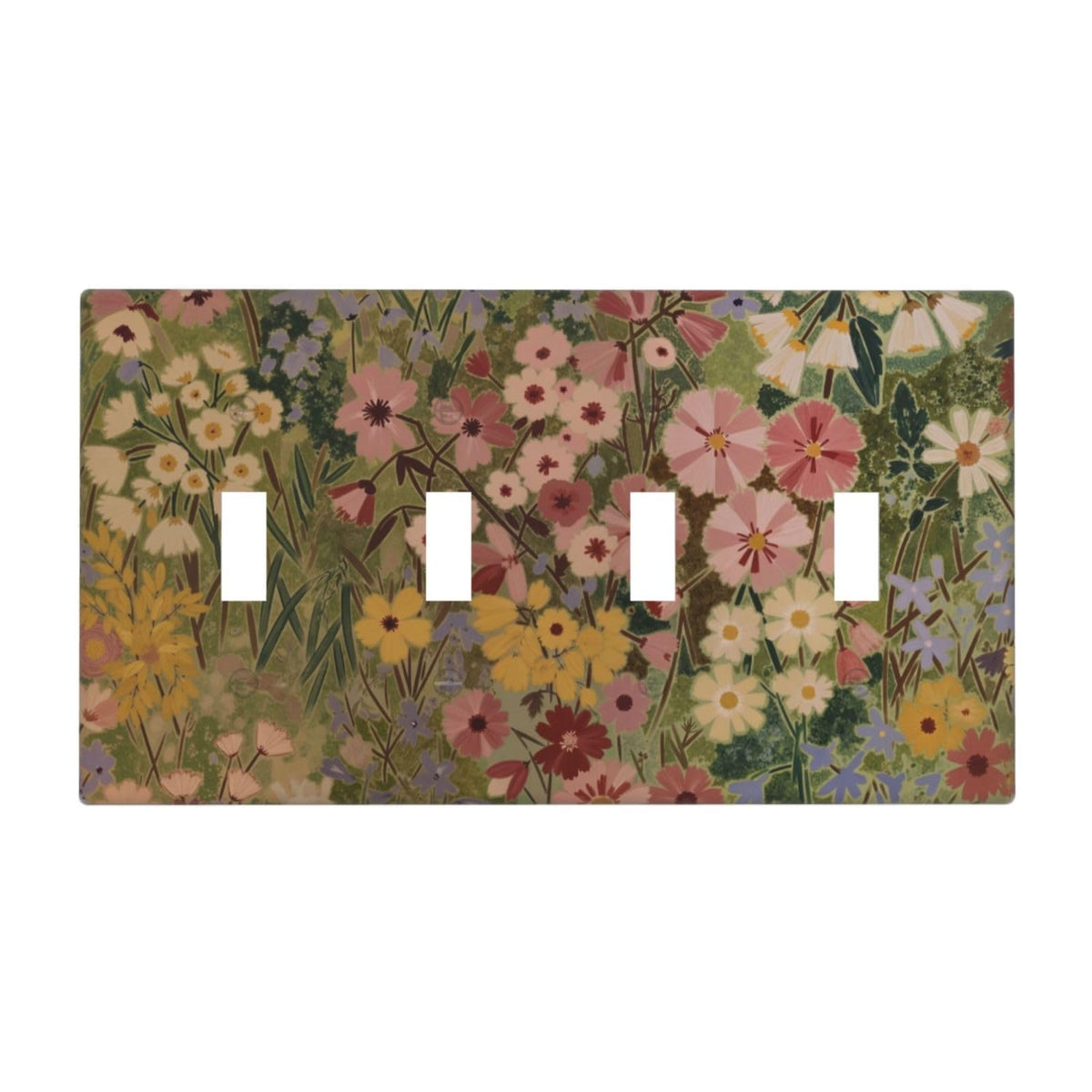 Rustic Colorful Floral Vintage Flower 4 Gang Toggle Light Switch Cover Quadruple Electrical Decorative Device Wall Plate (Rustic Colorful Floral Vintage Flower / 4 Gang Quad Toggle)