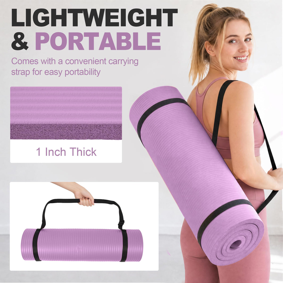 1" Extra Thick Yoga Mat (Taro Purple / 71"L x 24"W x 1"Th)