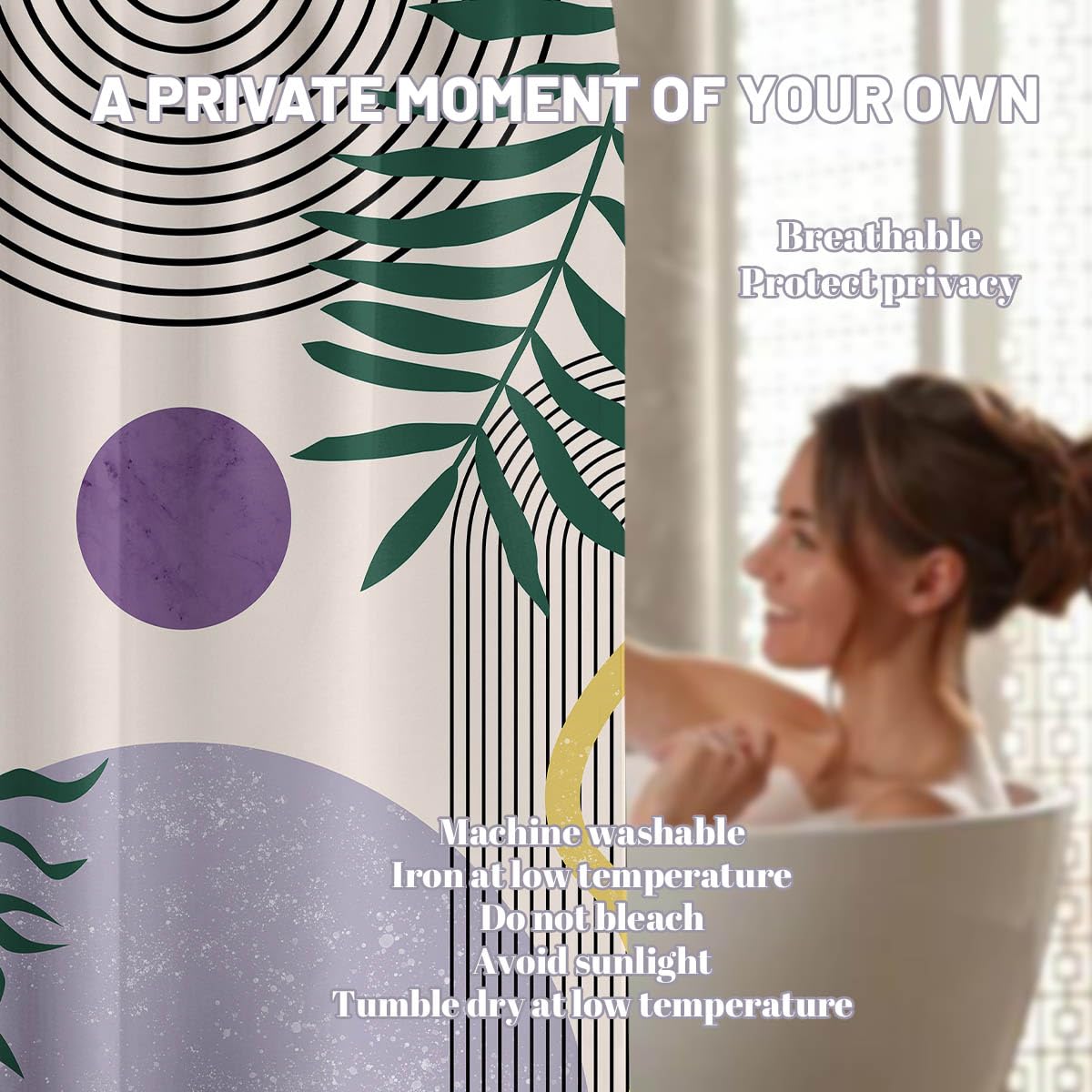 Purple Shower Curtain Mid Century Modern Light Purple Geometric Shower Curtains for Boho Bathroom Decor Sets (Purple Boho / 48"W x 72"L (Pack of 1))