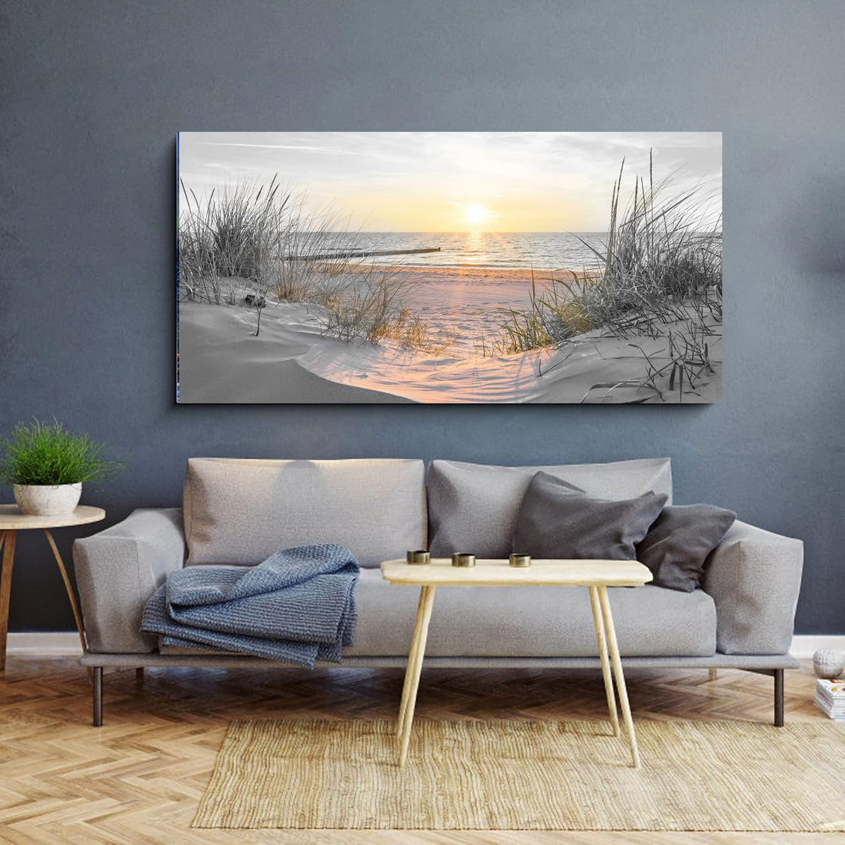 Large Wall Decor Living Room Black and White Sunset Beach Prints Art Ocean Picture Coastal Decor Seascape Artwork Sea Painting Poster Bedroom Wall Art Framed Office Home Decoration (Basunset / 60"L x 30"W)