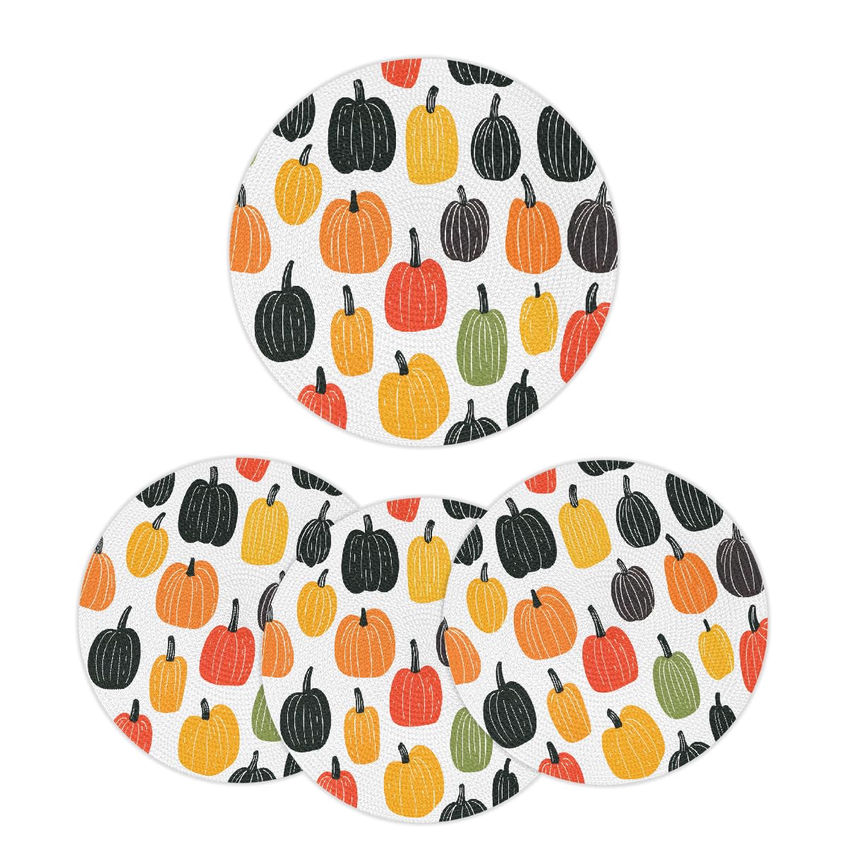 Thanksgiving Cartoon Pumpkin Round Placemats Set of 4 Woven 15 Inch (B 005 / 4 pieces)