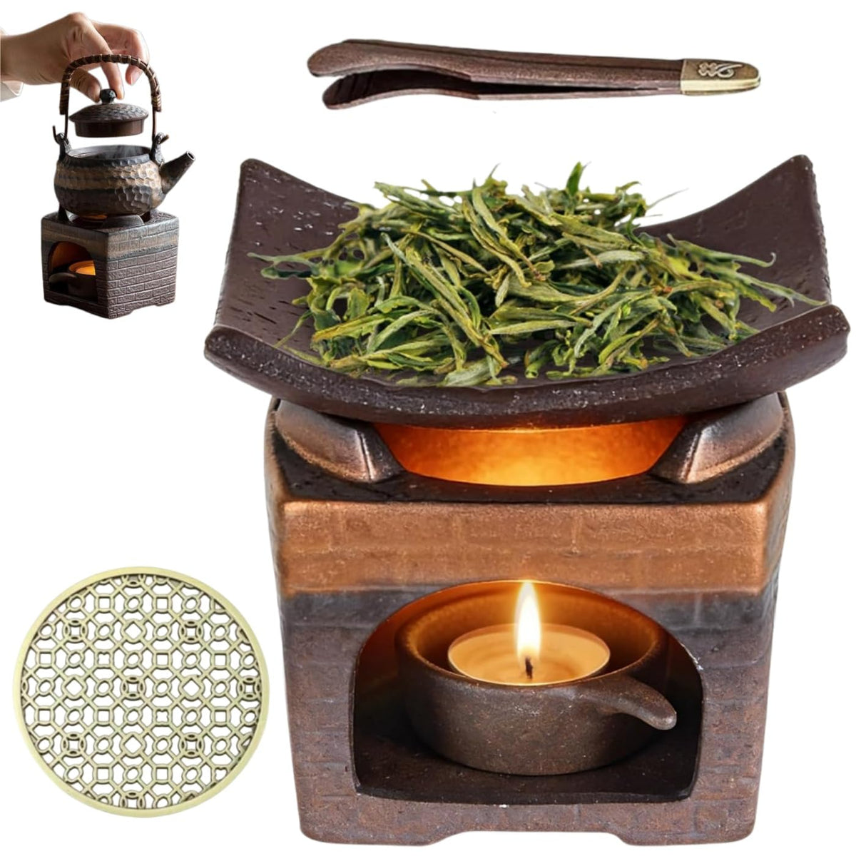 Ceramic Burner Kit with Wooden Clips and Pads (Square / 10.5*6.5cm/4.13*2.56in)