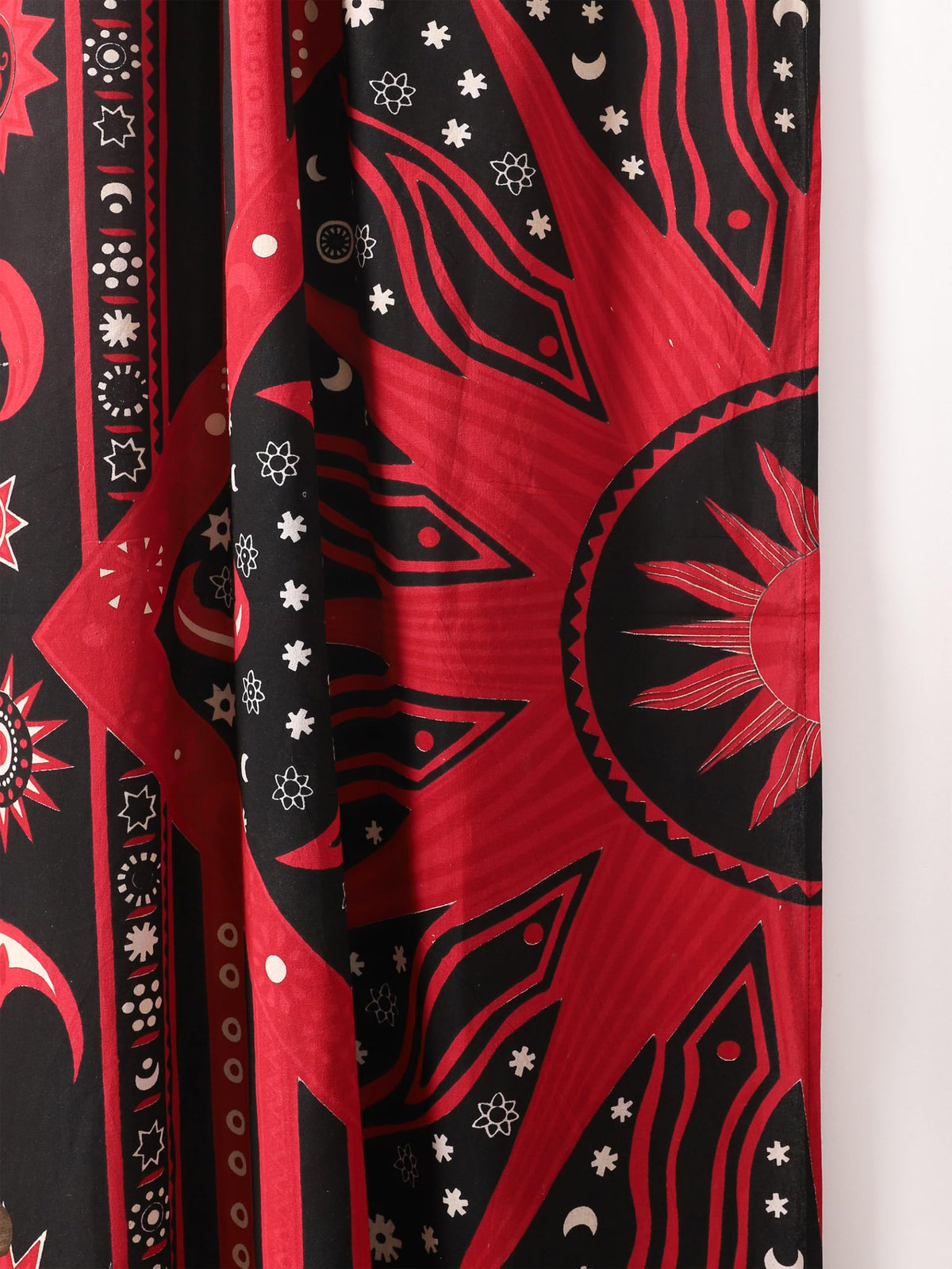 Red Burning Sun Hippie Mandala Curtains 83 Inch Length for Living Room Bedroom 2 Panels Set Light Filtering Semi Sheer Window Curtains 76 Inch Width Boho Farmhouse Drapes W76xL83 (83"W x 83"L (Pack of 2) / Red Black)
