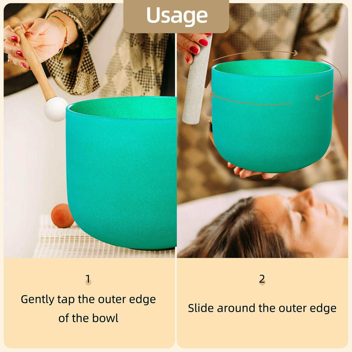 Crystal Singing Bowl 9 Inch Green F Note 432Hz (Green 9 Inch F)