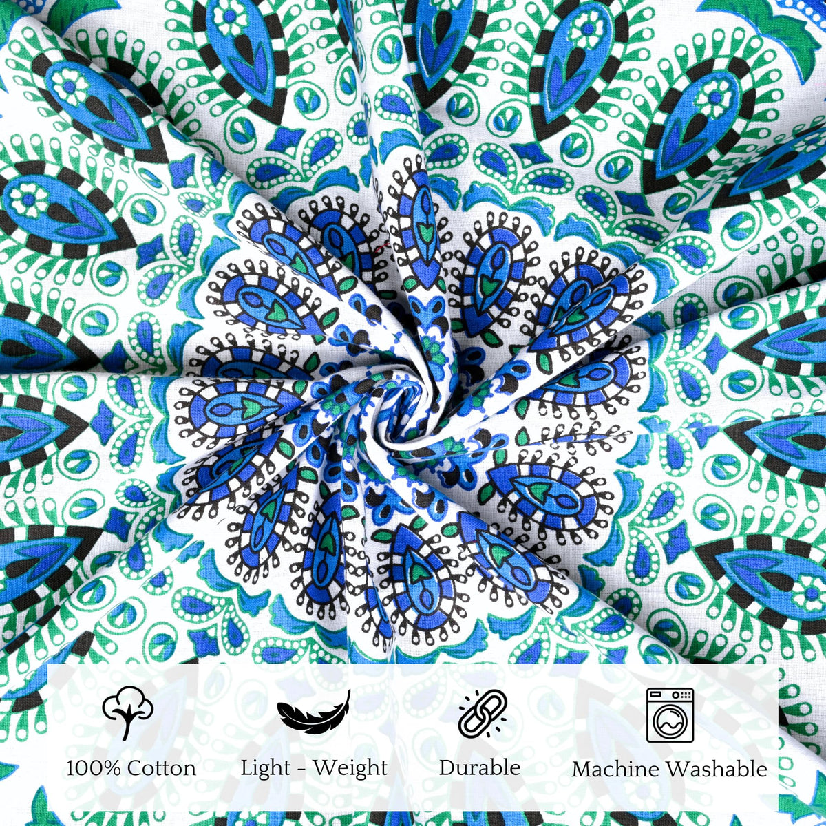 Peacock Tapestry Cotton Wall Hanging Hippy Tapestries Hippie Beach Throw College Dorm Decor Bohemian Boho Bedsheet 50 x 60 Inches (Sky Blue / 60"L x 50"W)