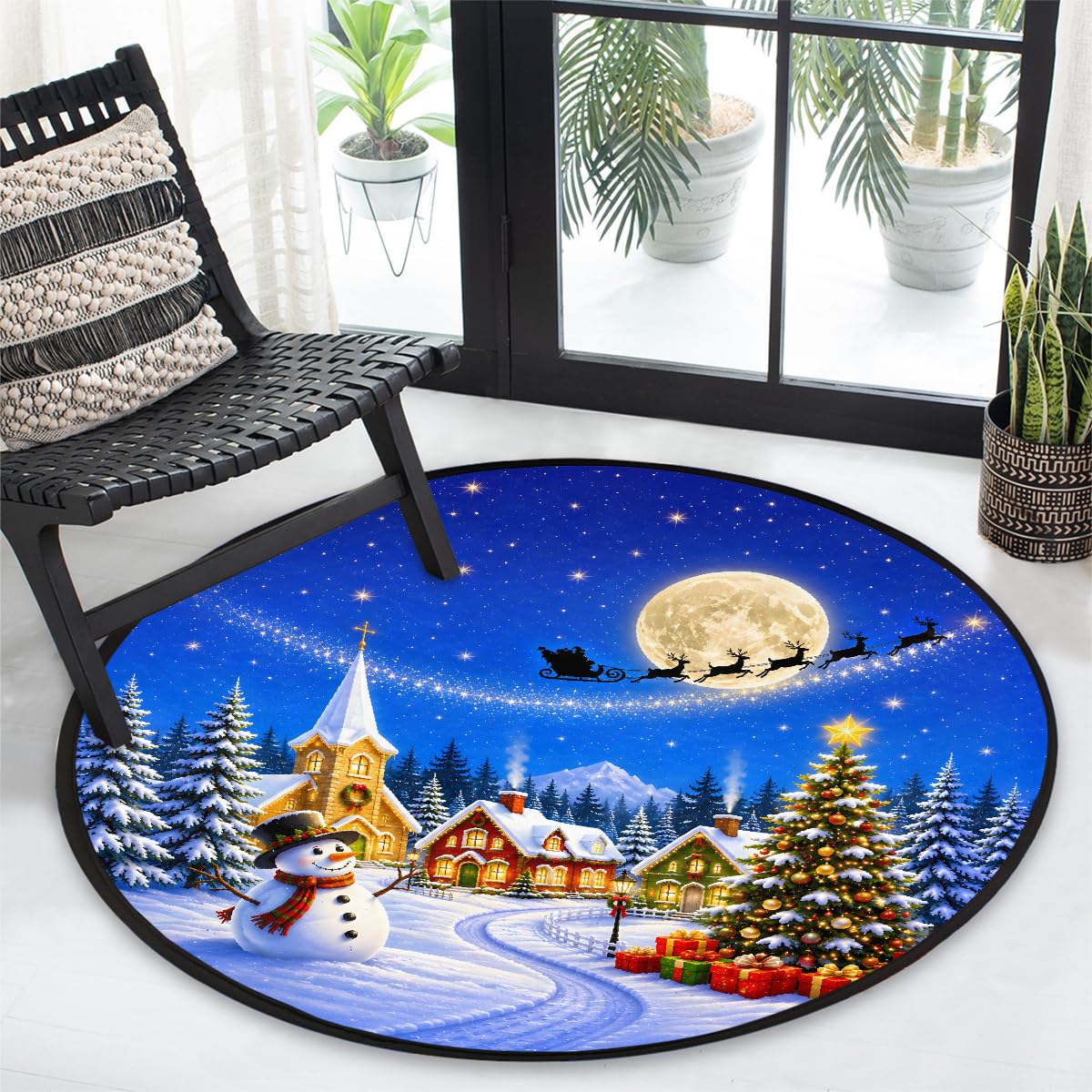 3 Ft Christmas Round Rug Circle Area Rugs Circular Door Mat for Indoor (B:b-11 / 3' (Round))