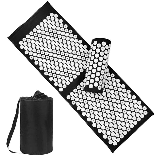 47" Acupressure Mat and Pillow Set with Carry Bag (Black-large)