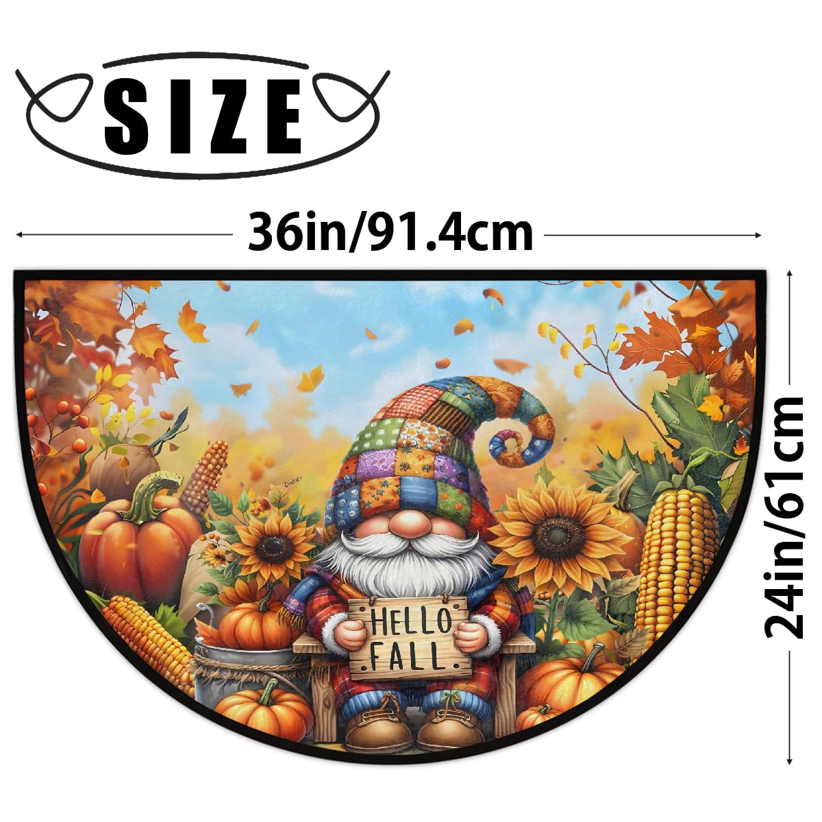 Gnome Autumn Half Round Door Mat Non Slip Washable Semi Circle Area Rug Absorbent Soft Half Moon Rug Floor Mat for Indoor Outdoor Kitchen Bathroom Patio Front Door Mat Decor (B72)