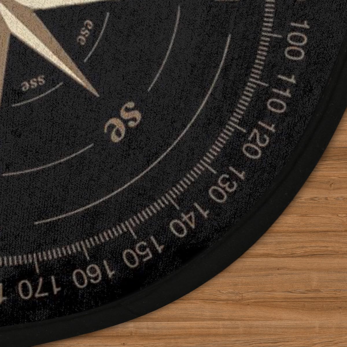 Compass Rose Round Area Rug 5Ft Artwork Black Circle Carpet Floor Mat (5 ft / Compass)