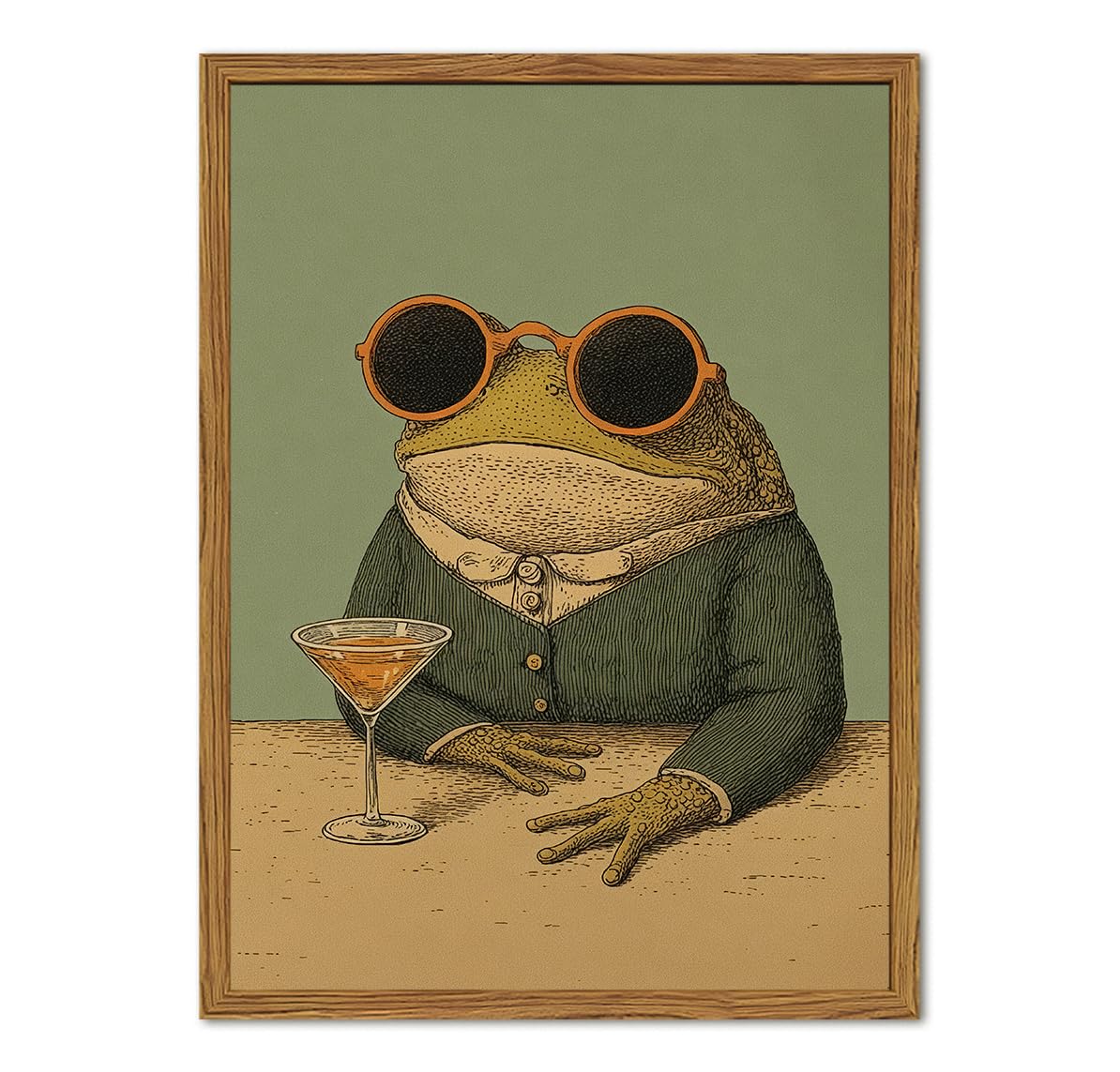 Framed Funny Frog Wall Art (Whimsical frog / 24"L x 16"W)