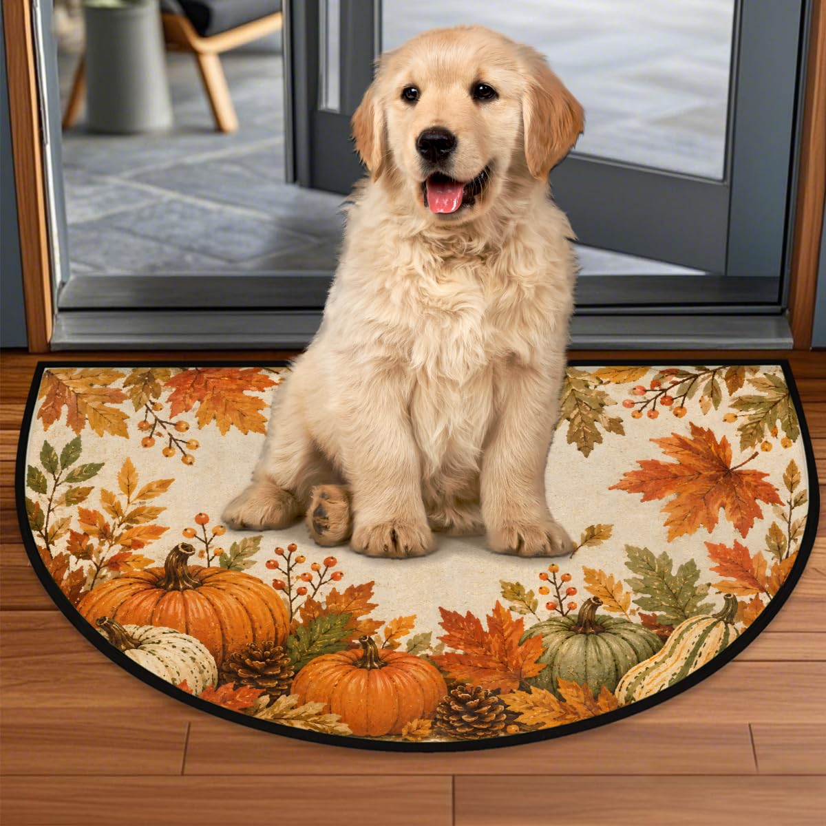 Autumn Half Round Door Mat Non Slip Half Circle Rugs (Z:fall 3)