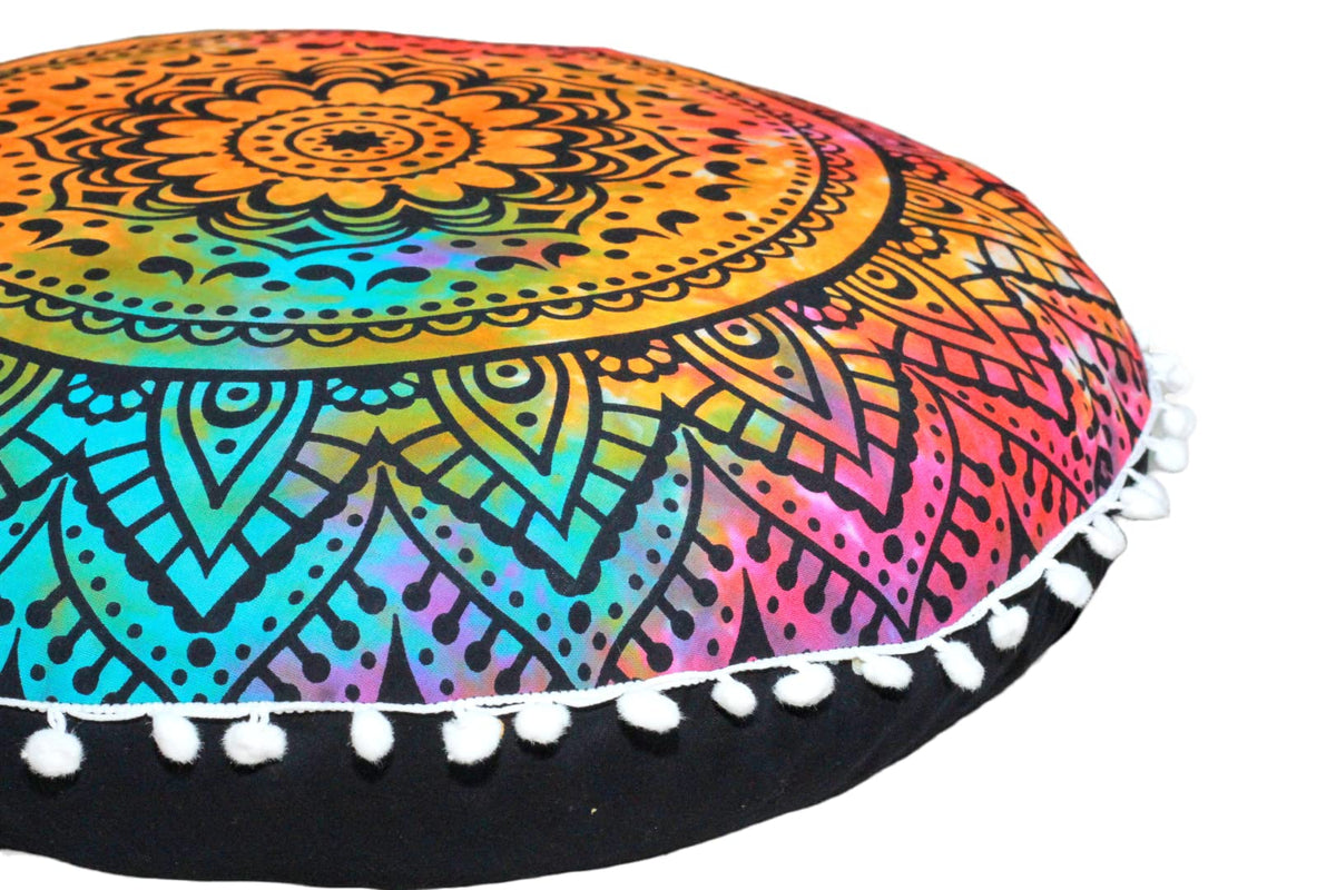 Round Mandala Boho Pillow Cover Meditation India Room Seating Poufs Cover for Living Room Yoga Room Home Décor Bedroom Balcony Garden Decoration Cotton Floor Cushion Cover 22" (22" / Multi Flower)