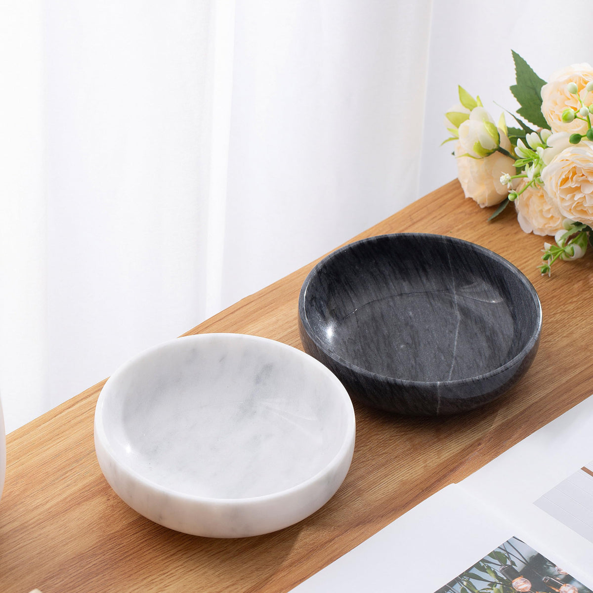 5.91'' Large Decorative Marble Bowl for Home Decor (Large-Black3)