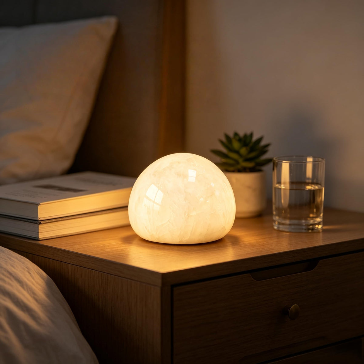 Natural Marble Lamp Cordless Touch Control Night Light 3 (White A)