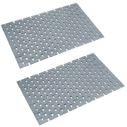 Bamboo Bath Mat Bathroom Rugs Floor Wood Shower Bathtub Waterproof Non Slip Grey Accessories 16x24 Inch Easy to Clean (Grey / 16x24 Inch-2 pcs)