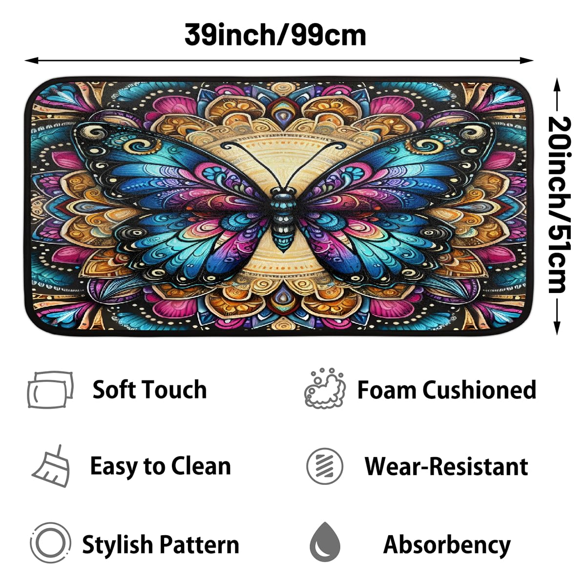 Butterfly Kitchen Rugs Kitchen Mats Non Slip Floor Mat (Color 16)