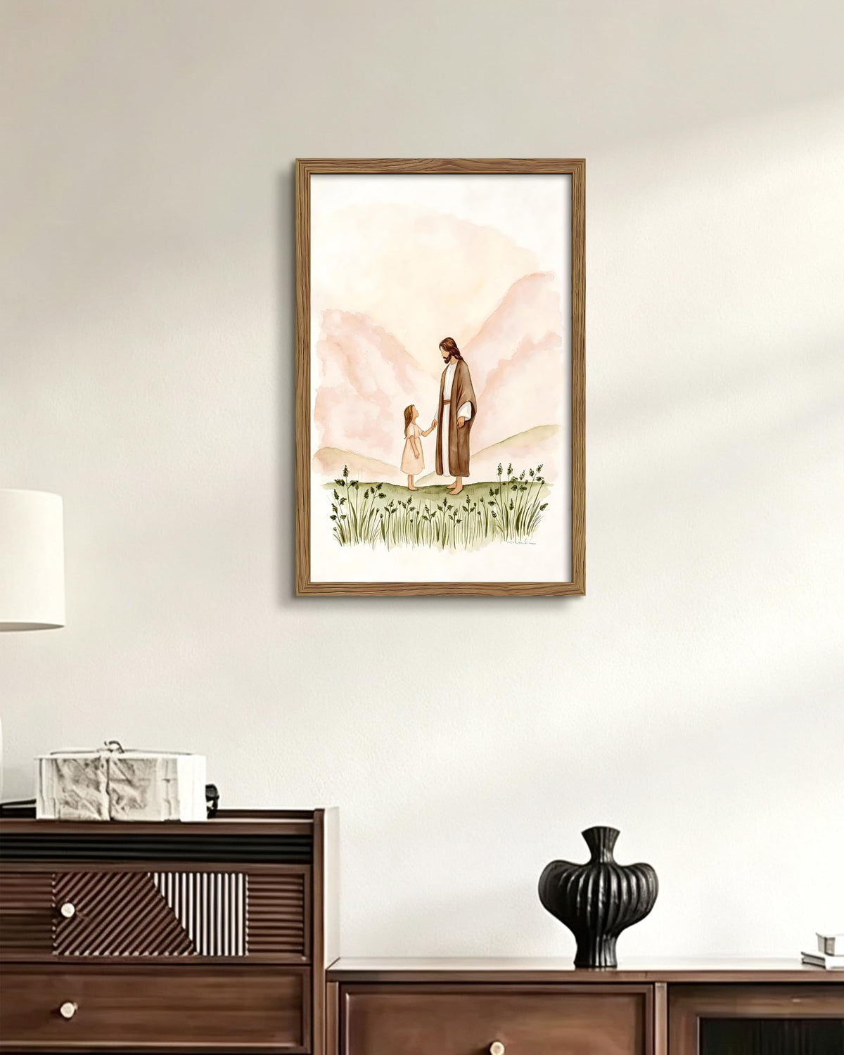 Jesus and Child Framed Canvas Wall Art (A-Jesus / 24"L x 16"W)