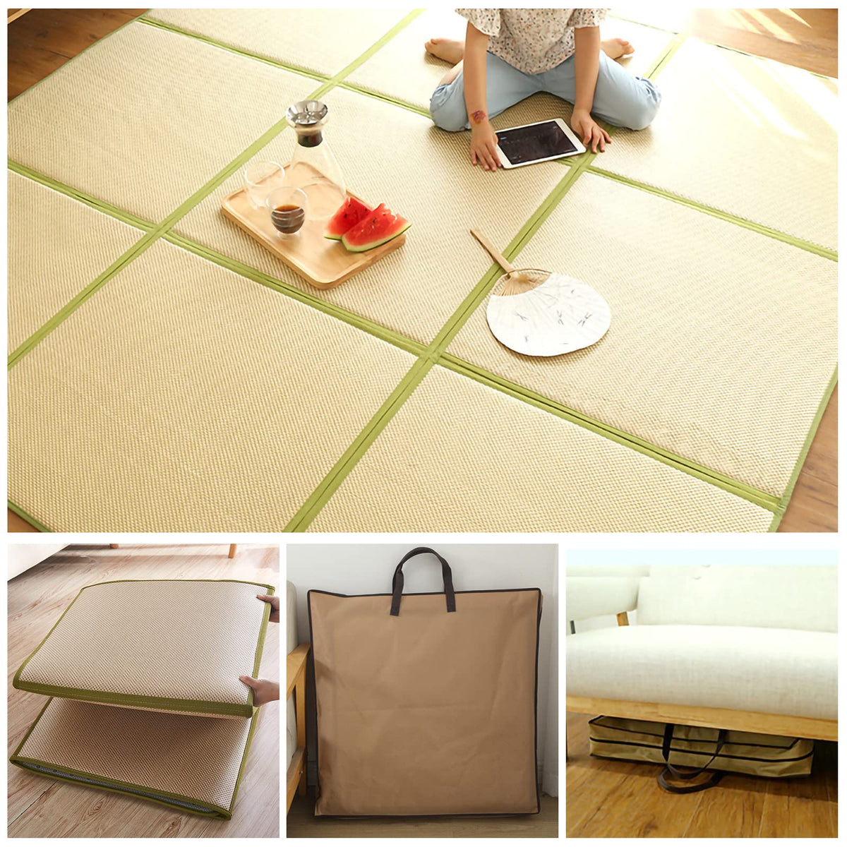 Japanese Tatami Mat Foldable Floor Mats Non (24" x 71" / Grey)