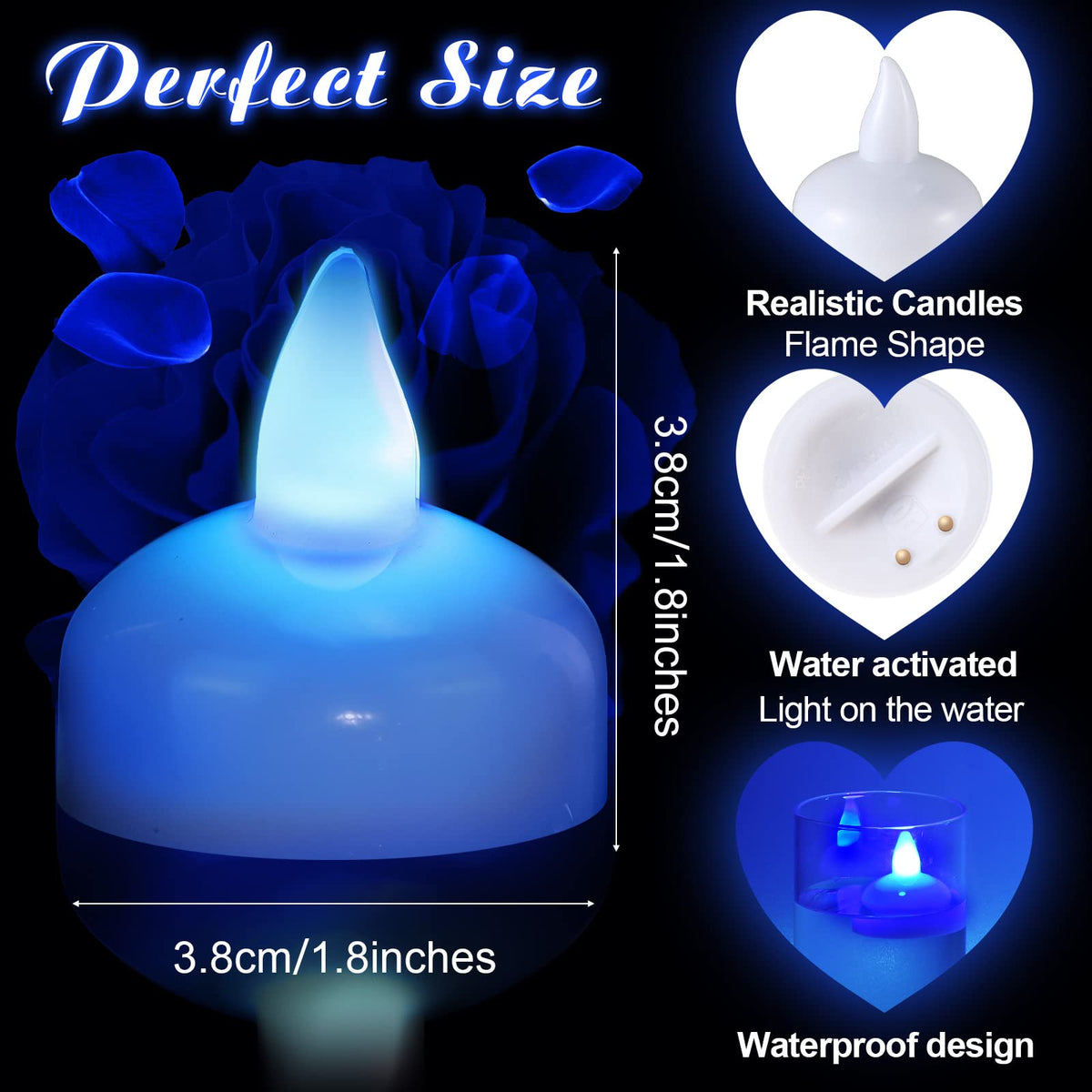 24 Pack Flameless LED Floating Candles 1.6''Water Activated (Blue)