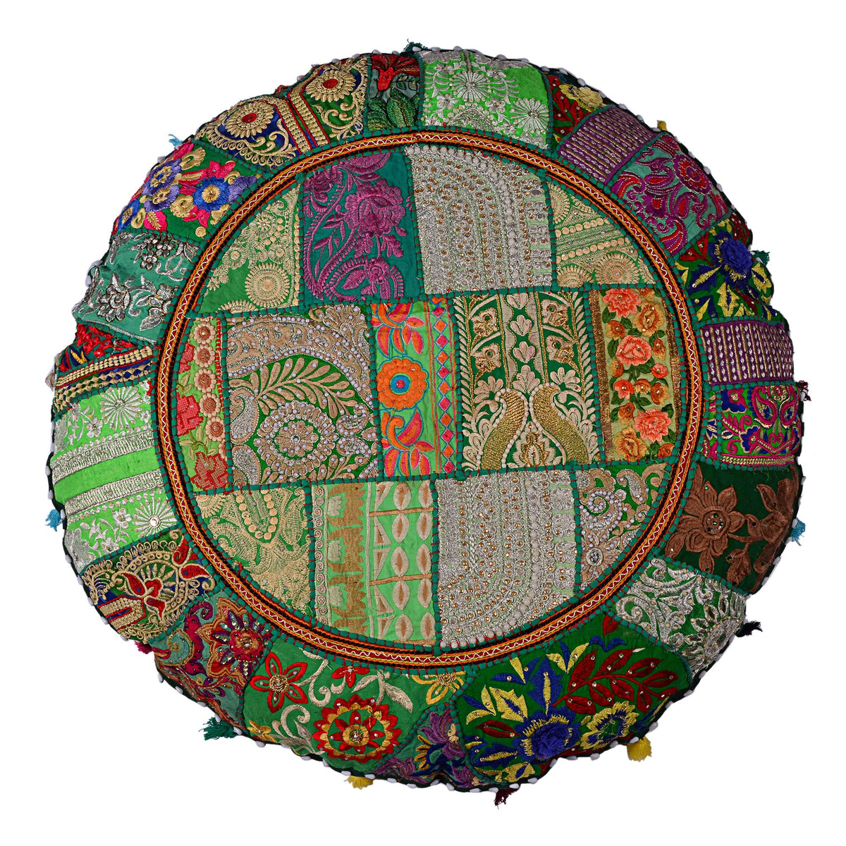 Rajasthani Handmade Colorful Decorative Floor Pillow Cover Meditation Patchwork Patchwork Cushion Seating Accent Boho Chic Indian Handmade Cover ONLY (Green)