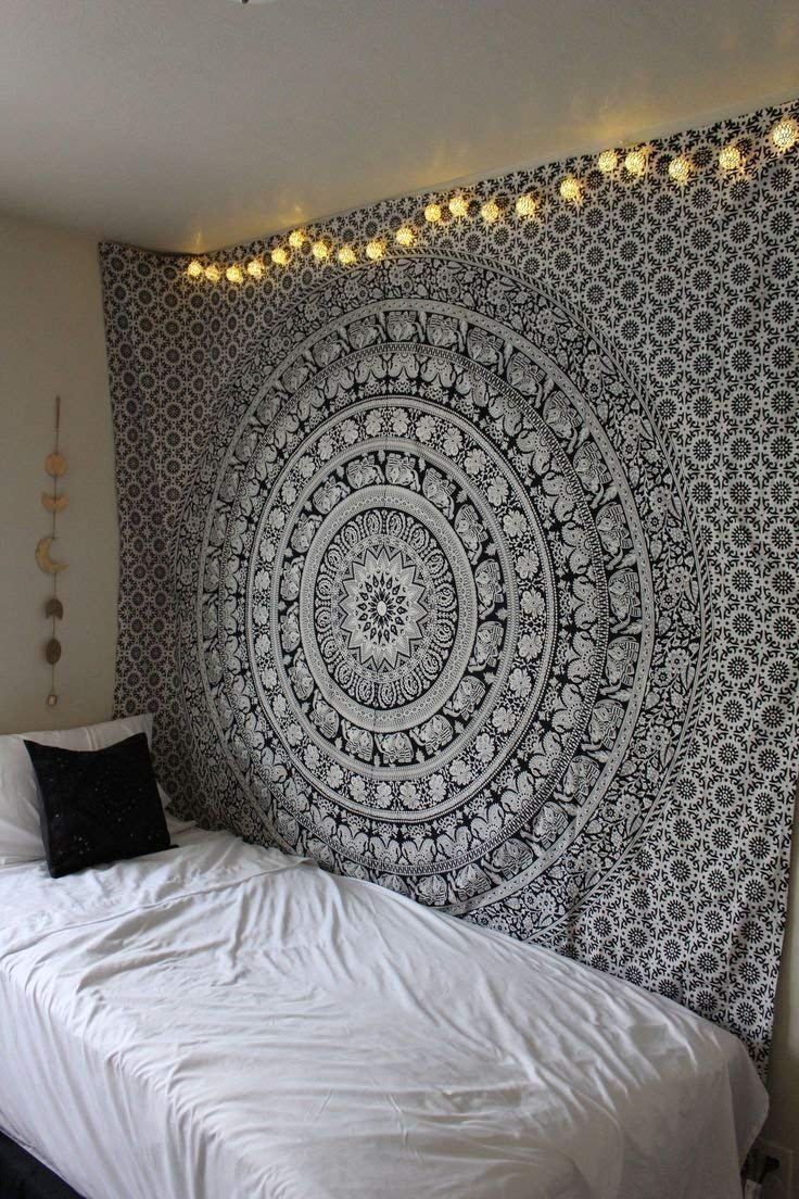 Wall Hanging Tapestry for Bedroom Hippie Mandala Bohemian Tapestry Floral Design Indian Magical Thinking Tapestries Dorm Decor 30 x 40 Inch (40"L x 30"W / Black and White)