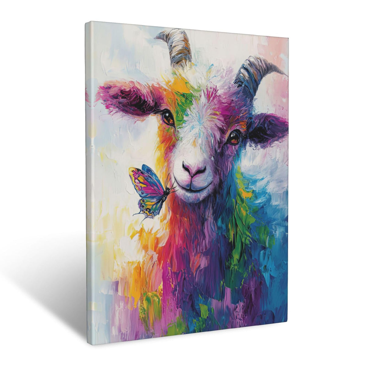 Colorful Goat Butterfly Canvas Wall Art Painting Framed ArtWork 16"x20" (Colorful Goat / 20"L x 16"W)