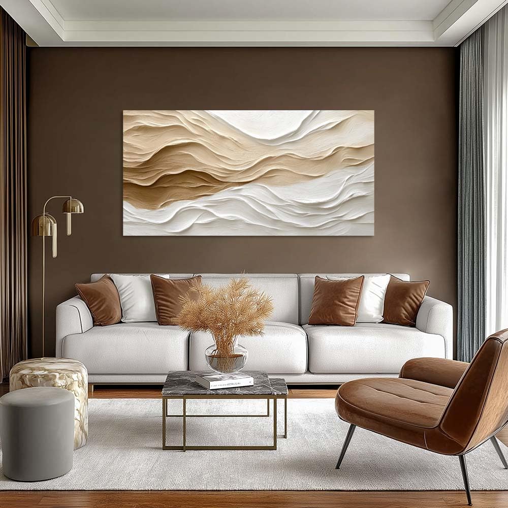 Neutral Beige White Wave Canvas Wall Art Modern Abstract Painting Flat Print Gallery Wrapped Minimalist Boho Artwork for Living Room Bedroom Bathroom Decor (Bohemian / Beige Flowing Lines 13 / 58"L x 28"W)