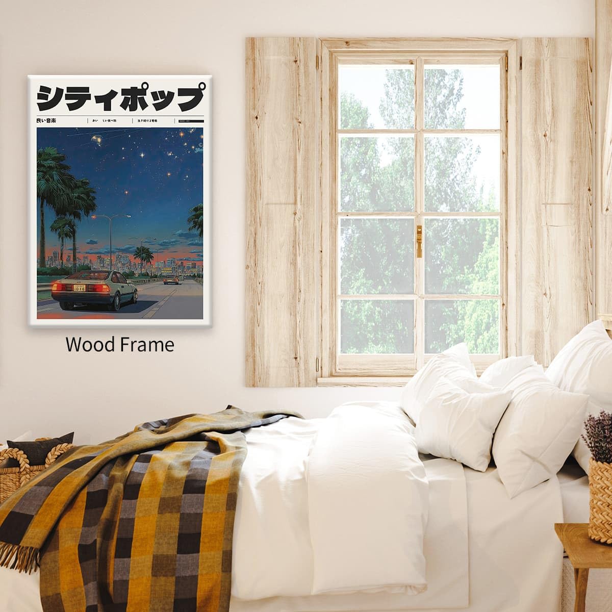 Vintage Japanese Framed Wall Art 90s Vaporwave Aesthetic Prints Asian Music Posters Modern Ukiyo (Wrapped Canvas / Japanese Art 012 / 14"L x 11"W)
