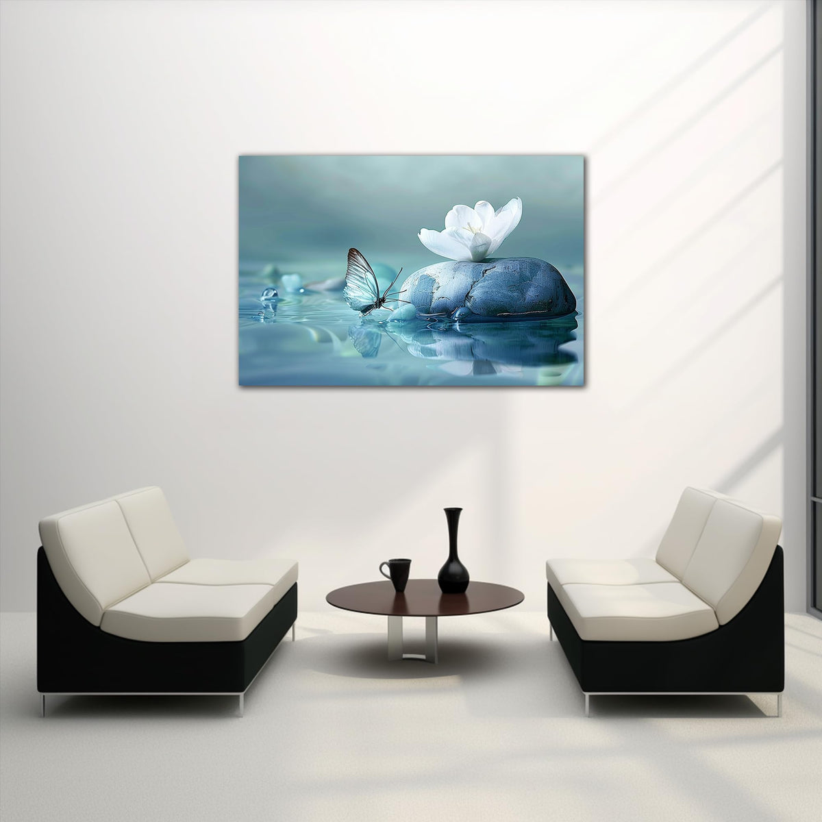 Zen Wall Art White Lotus Flower Canvas Prints for Spa Bathroom Decor (Zen Stones Canvas Frame-21 / 40"L x 28"W)