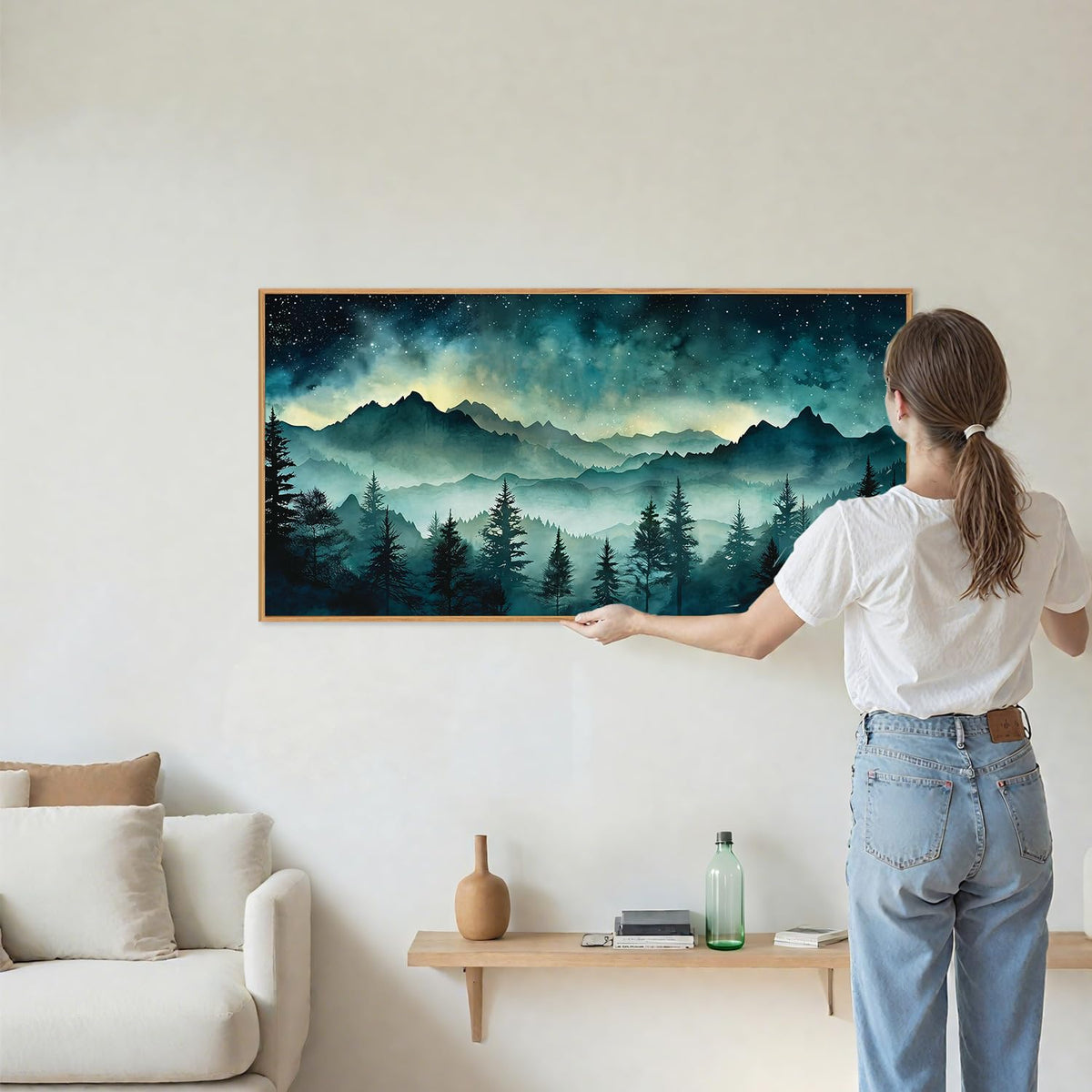 Misty Mountain Framed Canvas Wall Art (Dark Night woodland / 40"L x 20"W)