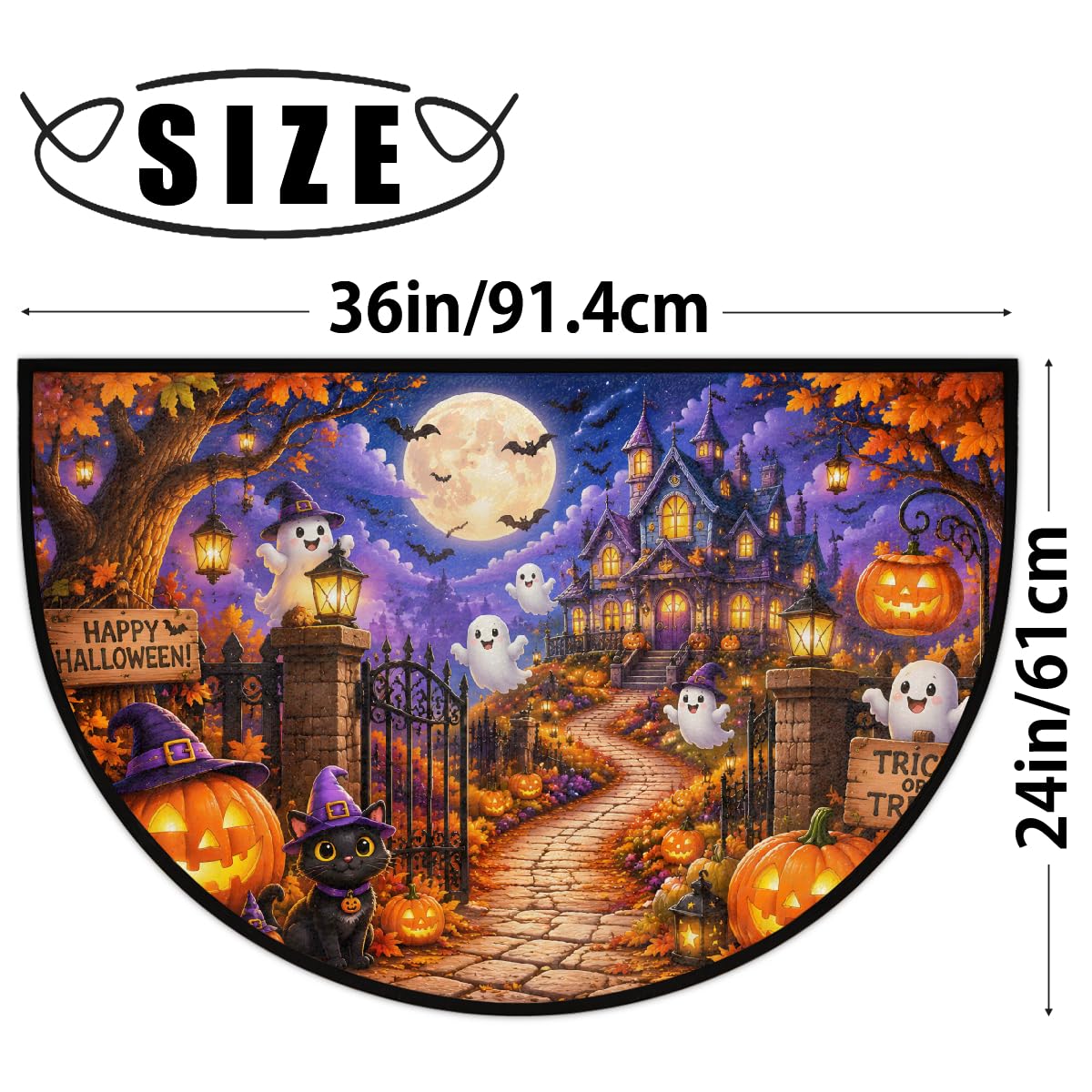 Thrilling Night Half Round mat Non Slip Semi Circle Rug Outdoor Welcome Mat (Z-109)