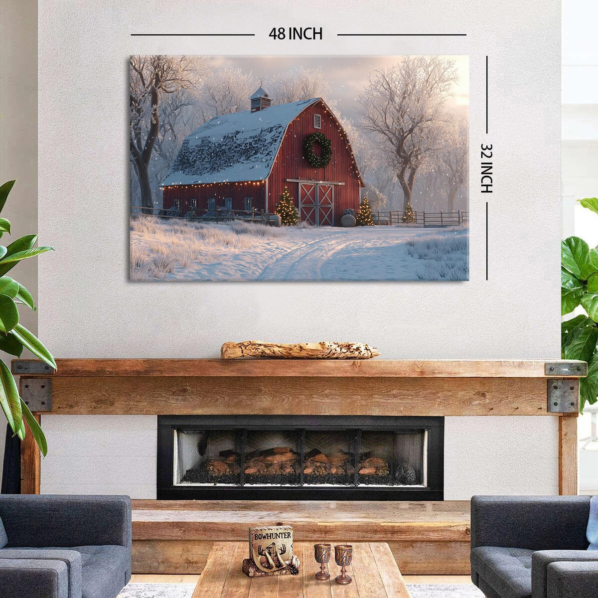 Christmas Barn Wall Art Vintage Farmhouse Canvas Wall Decor Christmas Tree Poster Prints Rustic Winter Snowy Scenic Pictures Country Painting Artwork for Living Room Bedroom Home Decorations 32x48" (48"L x 32"W / Xmas Barn)