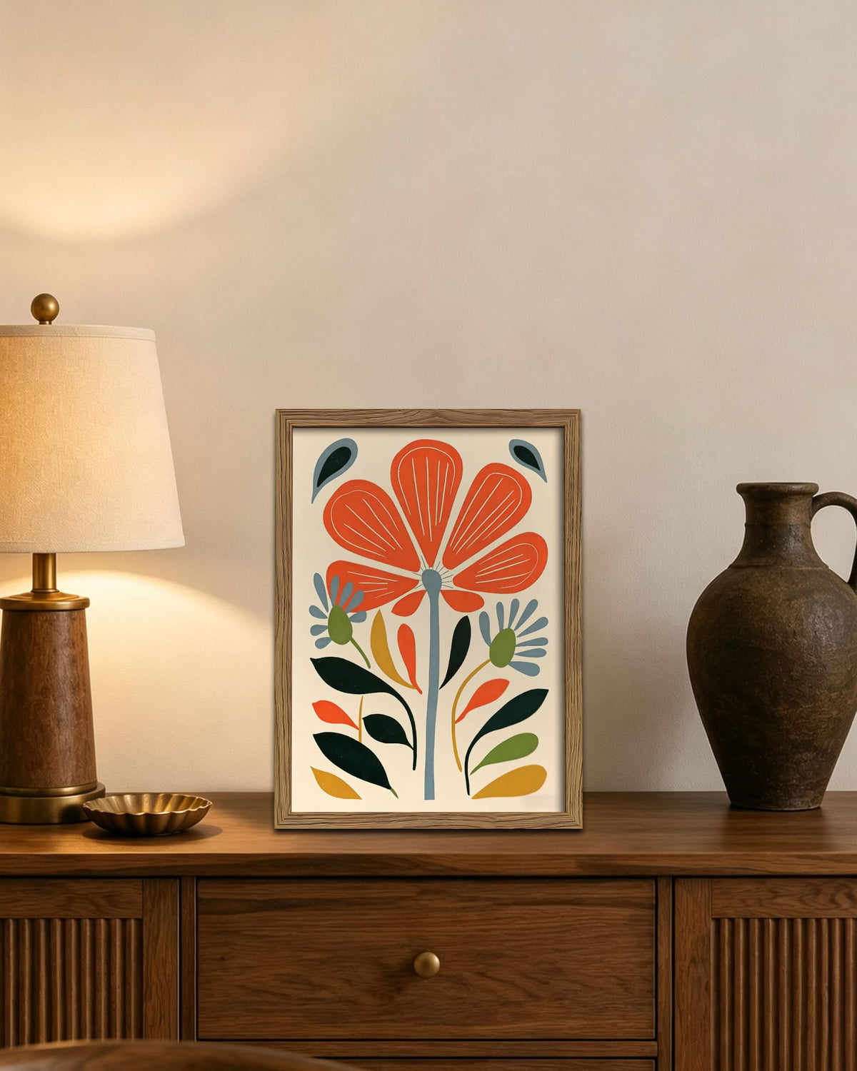 Boho Floral Framed Canvas Wall Art 12x16 Inch (A-Safflower / 16"L x 12"W)