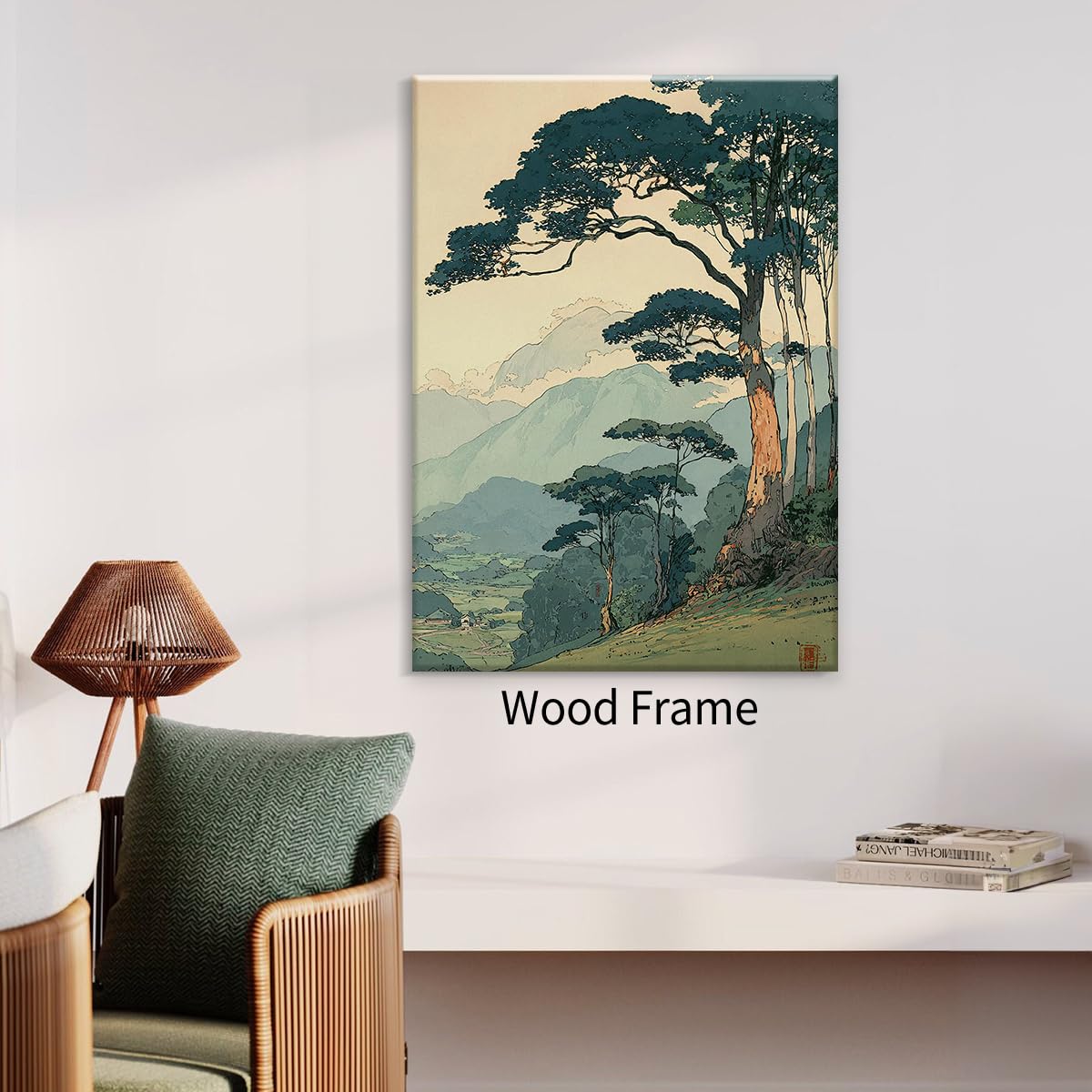 Japanese Forest Framed Wall Art Asian Tranquil Mountain Landscape Posters 16x20 inch Vintage Nature Tree Scene Prints Modern Ukiyo (Wrapped Canvas / Japanese Prints / 20"L x 16"W)