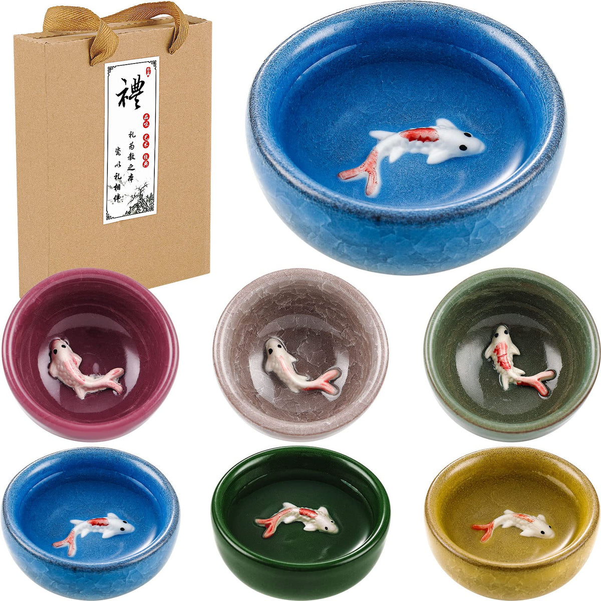 6 Pcs Korean Soju Shot Glasses Set (Koi Fish / Colorful / 1.4 Ounces)