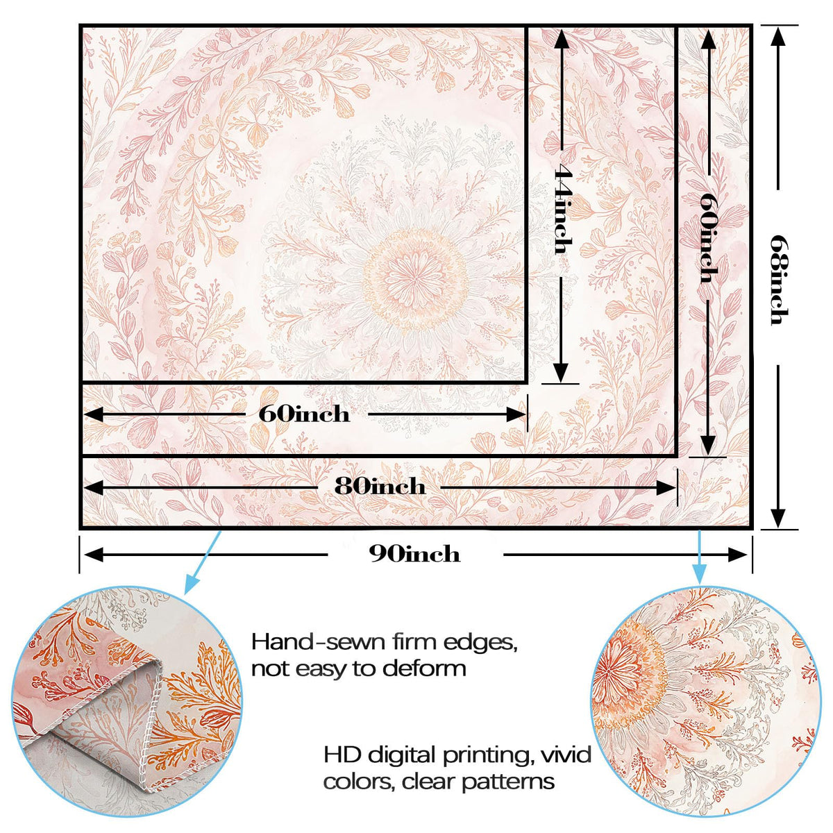 Watercolor Floral Mandala Tapestry (80"L x 60"W / Orange White)