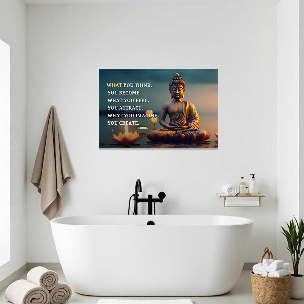 Buddhist Motivational Quotes Wall Art Canvas Prints Buddha Lotus Painting Zen Bathroom Pictures for Office Home Spa Yoga Room Wall Decor Framed (Blue / 28" x 42")