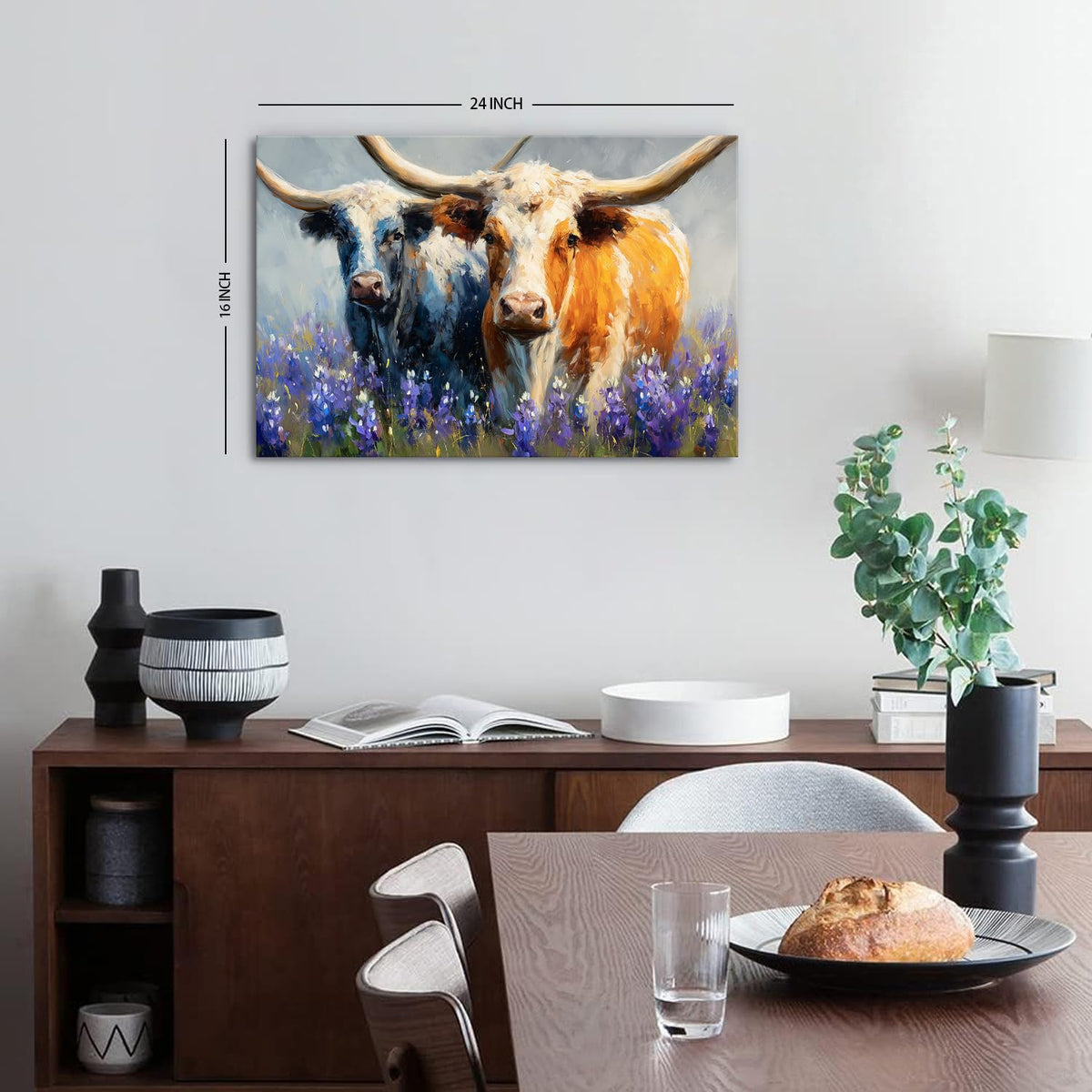 Highland Cow Canvas Wall Art for Living Room Bathroom (24"L x 16"W / HighlandCow2)