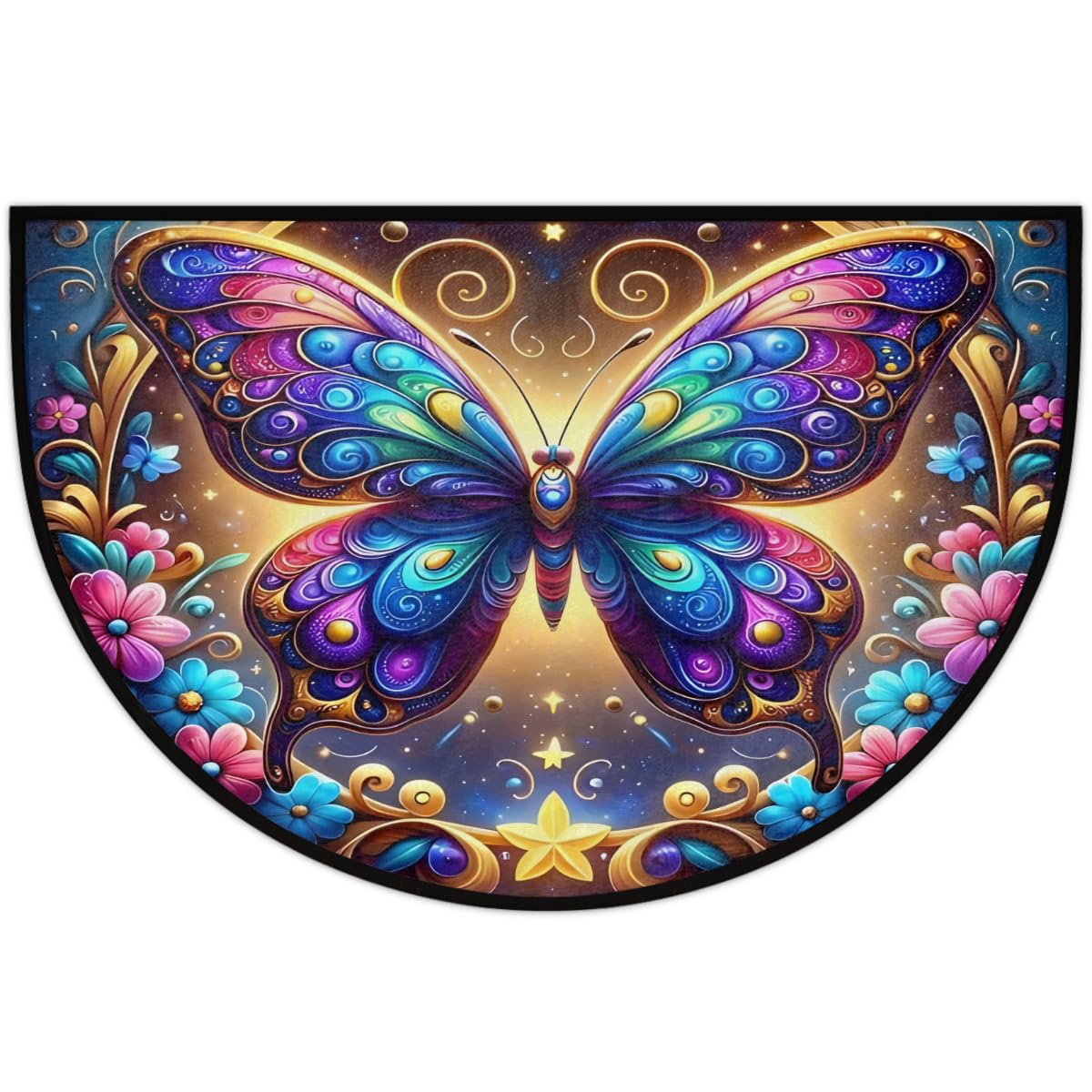 Butterfly Half Round Door Mat Non Slip Half Circle Rugs (E:color 6)
