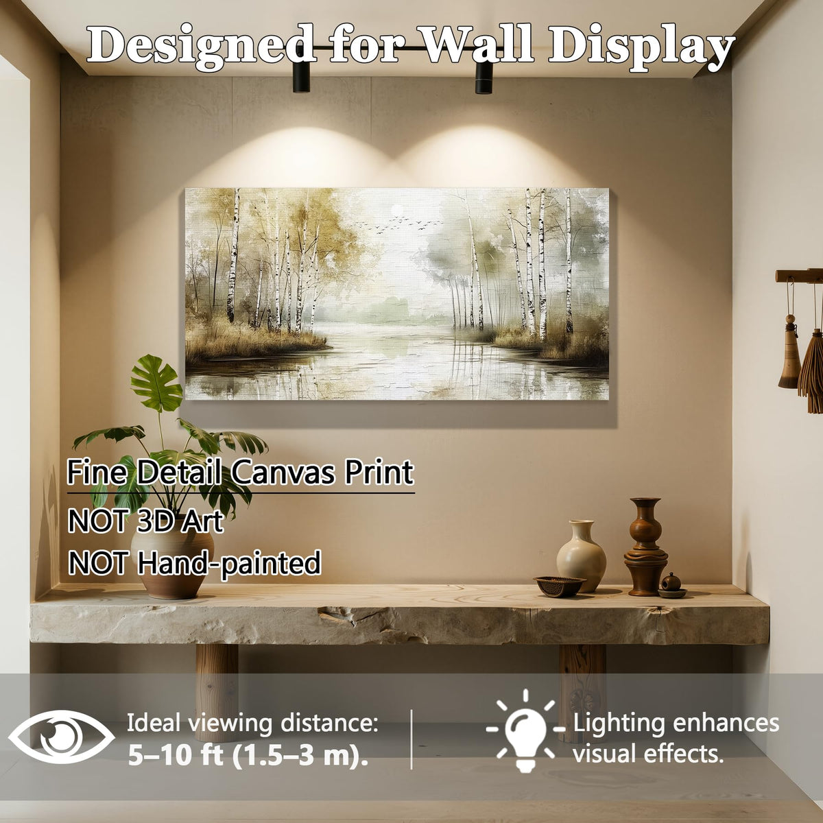 Birch Forest Large Wall Art Neutral Landscape Living Room Decor (Neutral Birch Forest / 48"L x 24"W)