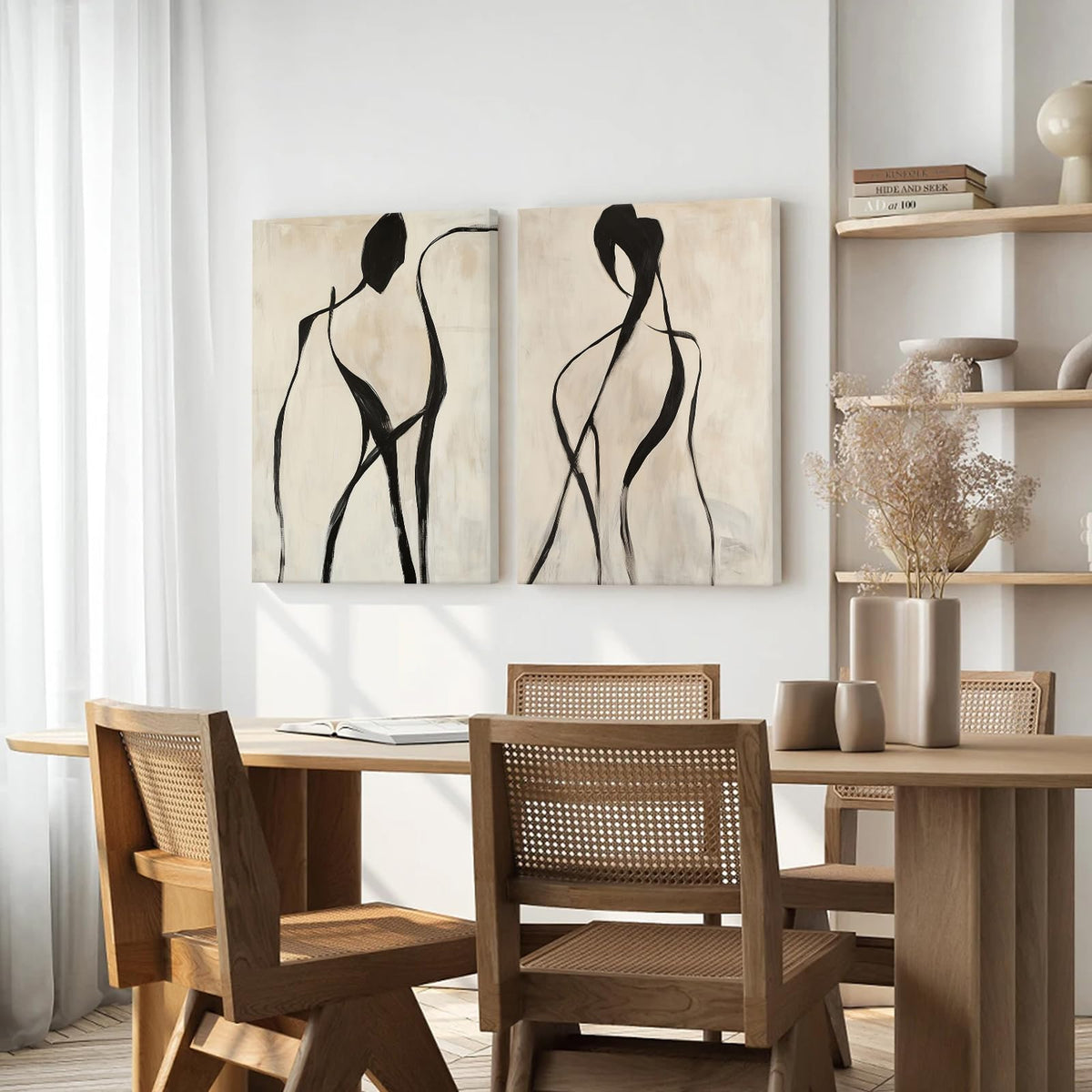 Minimalist Woman Line Wall Art Black and White Poster Abstract Modern Canvas Wall Art Decor Female Figure Painting Mid Century Beige Prints for Living Room Bedroom 16x24 Inch Wrapped Canvas Set of 2 (16x24 Inch Wrapped Canvas / Black Abstract Prints)