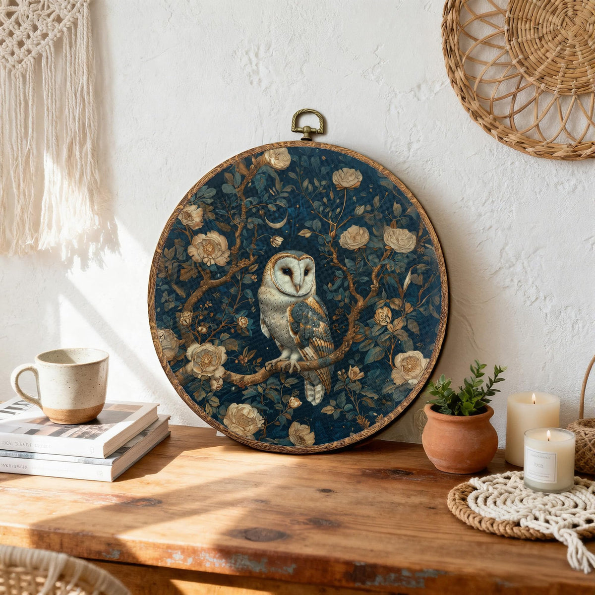 Vintage Floral Owl Round Wall Art (19Child)