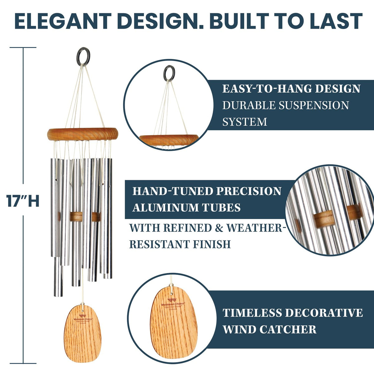 Woodstock Wind Chimes for Outside (Silver / 17")