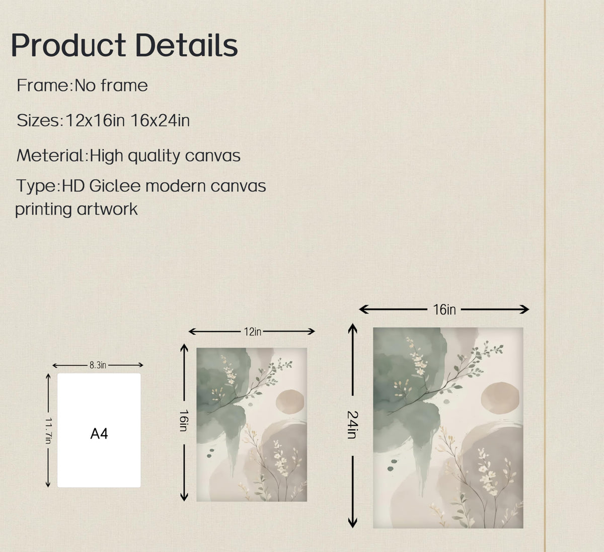 3 Piece Watercolor Botanical Canvas Wall Art Sage Green Beige Prints Painting Picture Wall Decor Modern Zen Floral Poster Print Artwork for Dining Bedroom Living Room Office Home Decoration (poster / 16"L x 12"W)