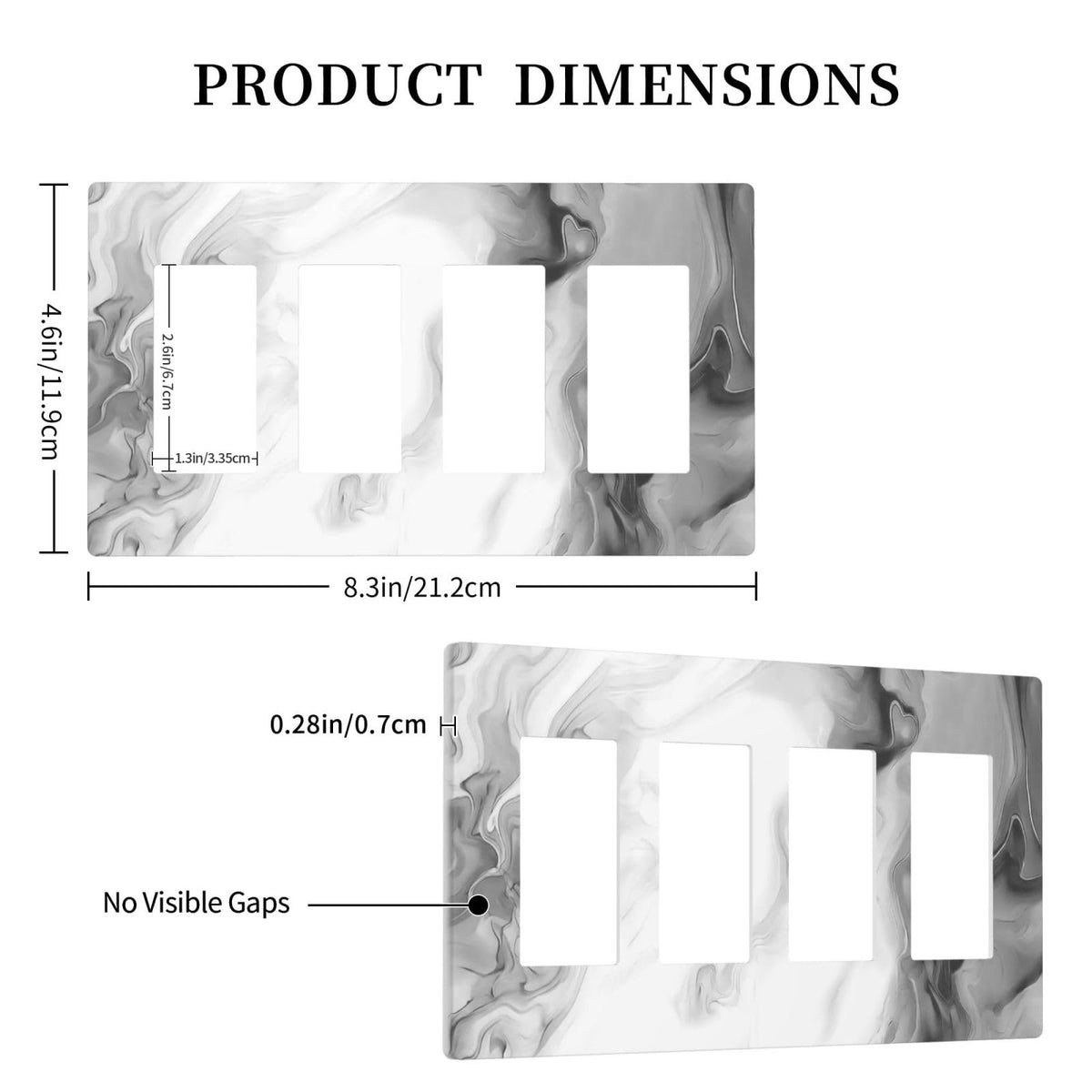 White Black Grey Ombre Marble 4 Gang Quad Rocker (White Black/Grey Ombre Marble / 4 Gang Rocker Screwless)